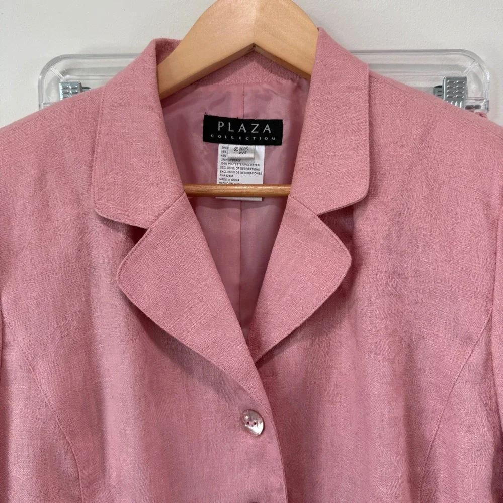 Vintage 2-Piece Suit Embroidered Pink Linen Blend Pencil Skirt Set 10 Lined Chic